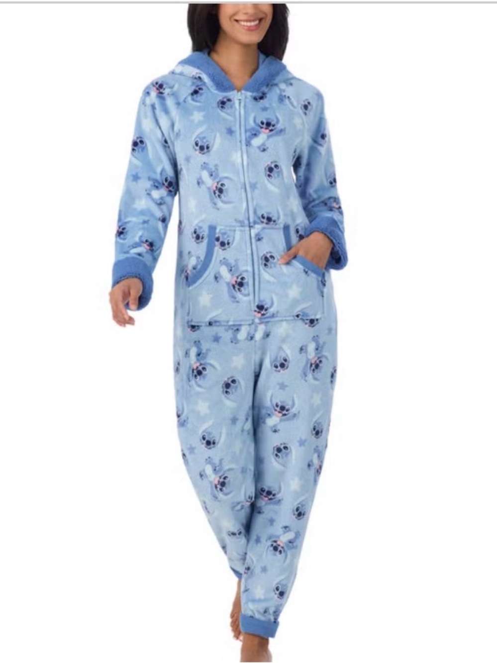 Disney Light Blue Fleece Hooded One-Piece Pajama Romper